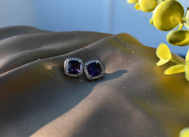 Amethyst Cushion Cut Earrings