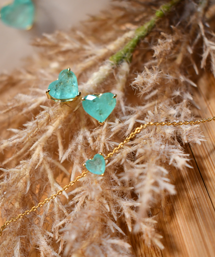 Turquoise Tourmaline Heart Earrings in Gold